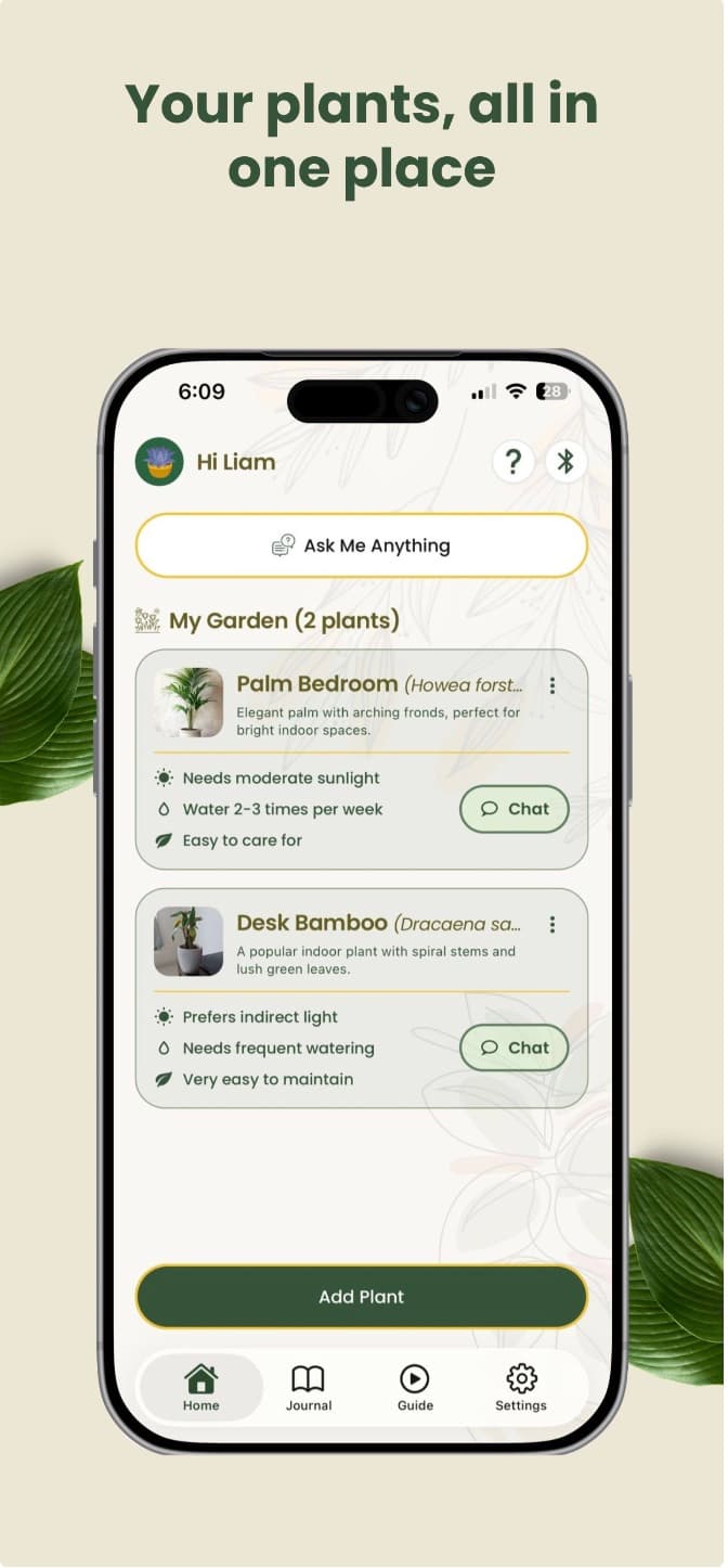PlantPetz home with the plant garden and care summaries