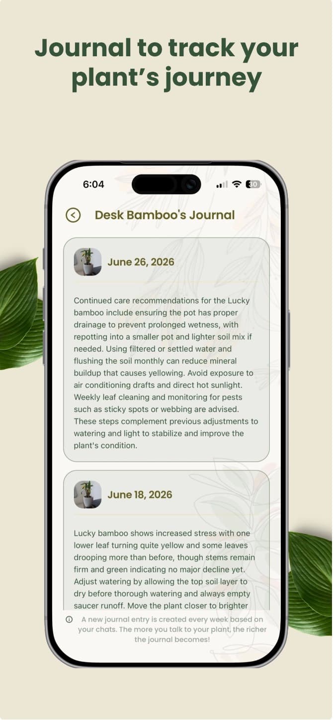 PlantPetz automatic weekly plant journal